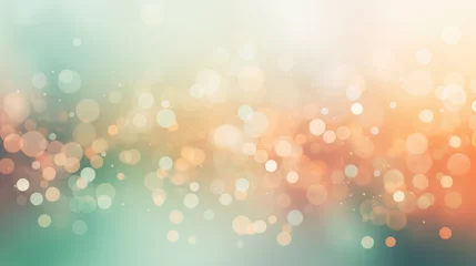 Fotobehang Abstract blur bokeh background. Blurred mint green, peach orange and white silver colors bokeh background © vejaa