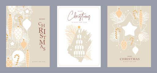 Fototapeta na wymiar Set of Christmas holiday greeting cards or covers with christmas desoration. Vector illustration