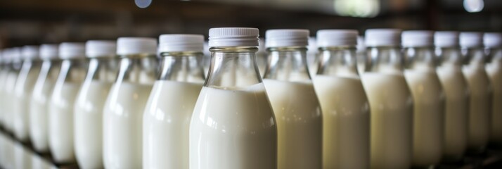 Automated process of filling milk and yogurt into plastic bottles at a state of the art dairy plant