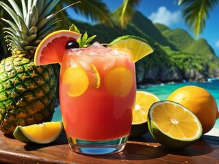 Tropical Bliss Sip on Lively and Fruity Rum Punch for a Caribbean Countdown Celebration. AI Generated.