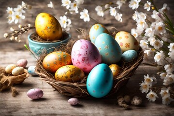 Obraz na płótnie Canvas Easter eggs in a basket.