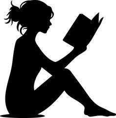Woman Reading Book Silhouettes Illustration