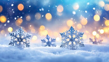 Snowflake Crystals on a bed of Snow - Christmas and Winter Background