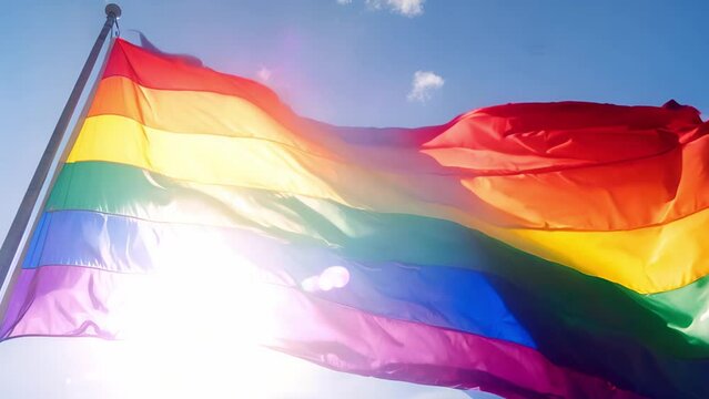Original pride rainbow flag gay. Rainbow Gay America lesbian USA lgbtq flag video waving in wind. USA Gay Pride flag background. Rainbow Philly Flag Looping 1080p Full HD.Rainbow color Pride flags
