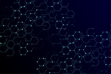 Hexagon geometric futuristic design on dark blue background,Connected hexagons Technology,medical  background