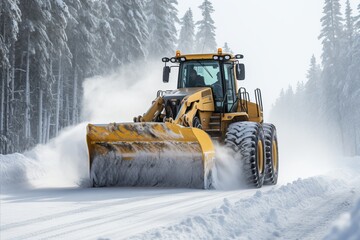 Efficient snow blower vehicle effectively clearing snow from the road during the winter season