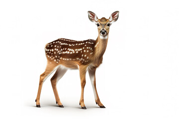 Image of a spotted deer on white background. Mammals. Wildlife Animals. Ai.