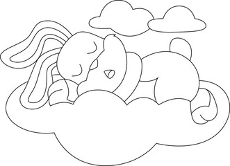 Rabbit Sleeping Clouds Animal Vector Graphic Art Illustration
