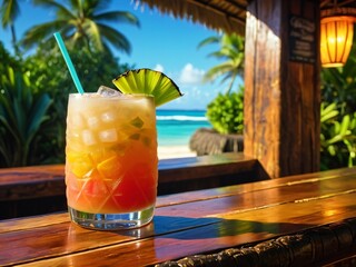 Exotic and Fruity The Tahitian Tiki Bar Mai Tai. AI Generated.