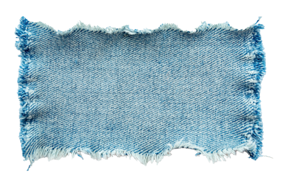 Piece of torn denim on a white background. Denim texture