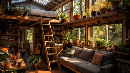 Obraz premium A small house Creative interior design in a compact and sustainable home