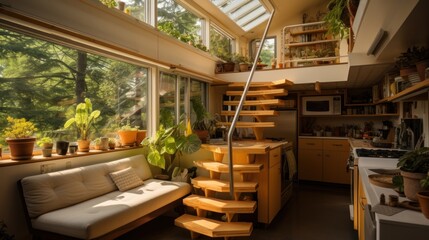 A small house Creative interior design in a compact and sustainable home - obrazy, fototapety, plakaty