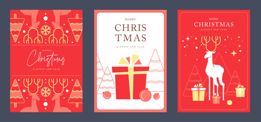Naklejka premium Set of Christmas holiday greeting cards or covers with christmas desoration. Vector illustration