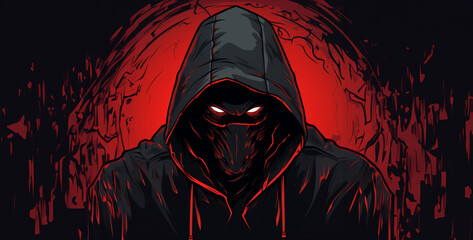 Fototapeta na wymiar vector graphic cartoon style hooded man , scary halloween vampire