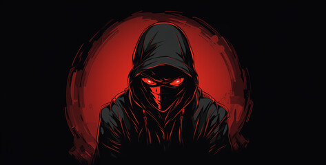 vector graphic cartoon style hooded man ,red halloween skull - obrazy, fototapety, plakaty