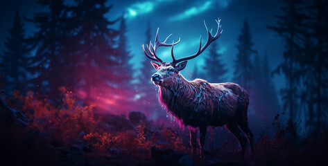 stag in the night, stag in the woods, stag in the forest