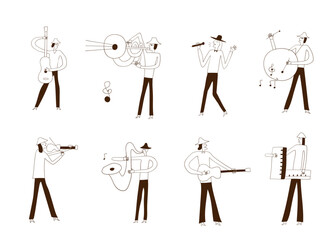 jazz band musicians hand drawn sketch illustration , isolated doodle design element