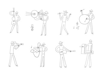 jazz band musicians hand drawn sketch illustration , isolated doodle design element