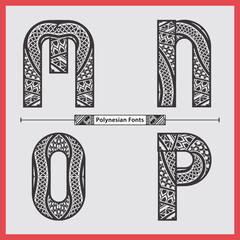 Alphabet polynesian style in a set MNOP - obrazy, fototapety, plakaty