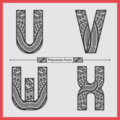 Alphabet polynesian style in a set UVWX