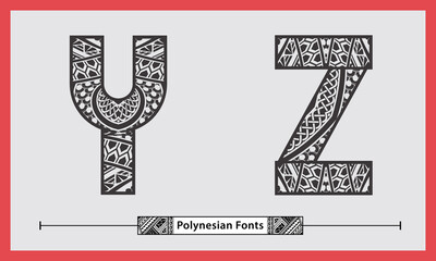 Alphabet polynesian style in a set YZ - obrazy, fototapety, plakaty