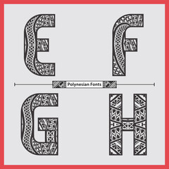 Alphabet polynesian style in a set EFGH - obrazy, fototapety, plakaty