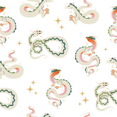 2024 Chinese new year dragon seamless pattern. Set of Chinese new year posters, greeting cards design with Chinese zodiac dragon. Chinese dragon vector illustration isolated on background