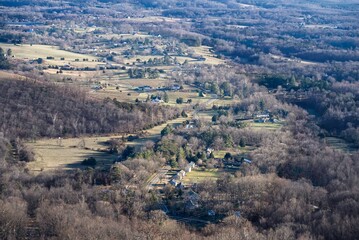 The Rockfish Valley of Virginia from a scenic overlook of a rural farmland scene