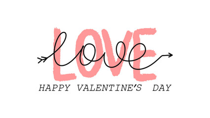 Happy Valentine's Day handwritten lettering. Valentine's Day holiday typography. Vector illustration. Holiday card, romantic, wedding design elements. Symbol of love.