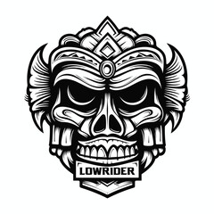 Vector lowrider biker's skull icon. Skull-style tattoo and t-shirt design illustration sign