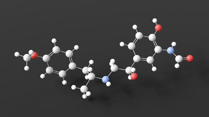 formoterol molecular structure, bronchodilator, ball and stick 3d model, structural chemical formula with colored atoms