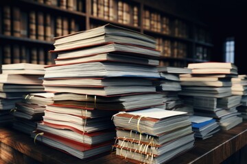 A stack of books sitting on top of a wooden table. Perfect for educational or library-themed projects