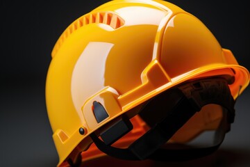 A yellow hard hat placed on top of a table. Suitable for construction, engineering, and workplace safety concepts