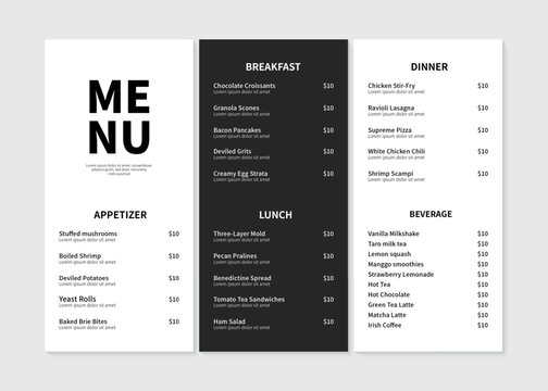 Elegant restaurant menu design template. Menu layout design for restaurants and cafes. Vector illustration