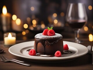 chocolate lava cake with red berries