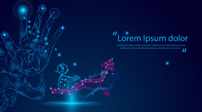 Abstract connected dots and lines chart background for Business finance, stock, market, forex trading, and bitcoin chart investment concept background. hand, downtrend and bearish. Vector illustration