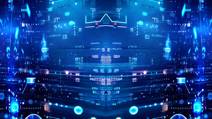 Abstract tech background Matrix particles grid virtual reality floating numbers hud