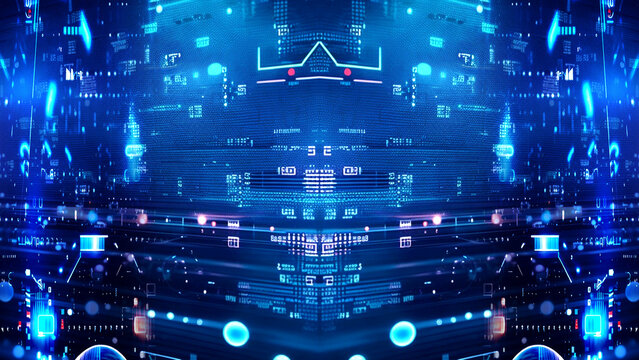 Abstract tech background Matrix particles grid virtual reality floating numbers hud