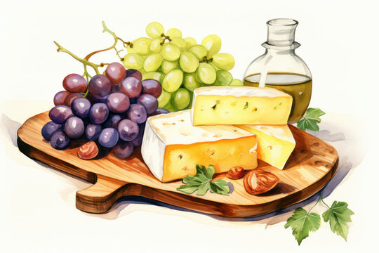 Grapes wooden snack food slice gourmet camembert board appetizer cheese dairy background
