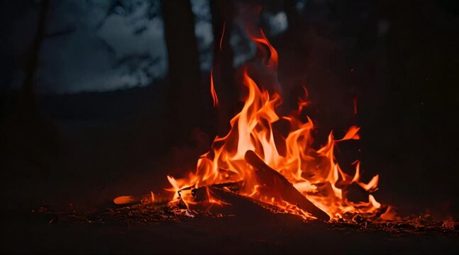 camp-fire with logs burning