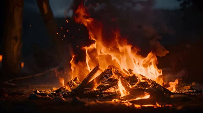camp-fire with logs burning