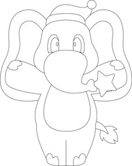Elephant Christmas Santa hat Animal Vector Graphic Art Illustration