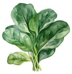 Watercolor illustration of spinach. Vegetables. Food. Transparent background, png. Ai generated.