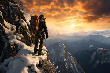 Mountain climber reaches the top