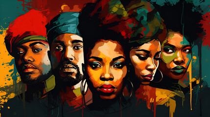 Illustration of African women and men, Black History Month