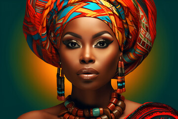 African woman in traditional clothes and jewelry, black history month