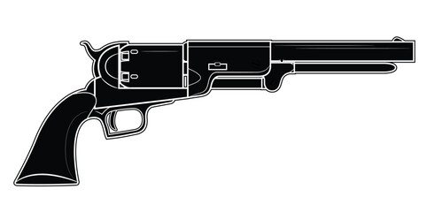 Vector illustration of the 1847 Colt Walker revolver on the white background. Black.Right side. - obrazy, fototapety, plakaty