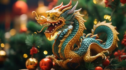 Fototapeta premium Chinese New Year of the Dragon poster with cartoon dragon