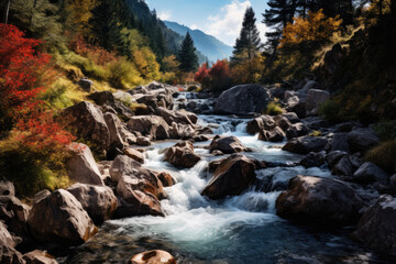 Fototapeta na wymiar Mountain landscape, river with rifts