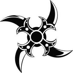 Cartoon Black and White Isolated Illustration Vector Of Shuriken Ninja Throwing Stars